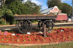 Rustic wagon turned flower bed
